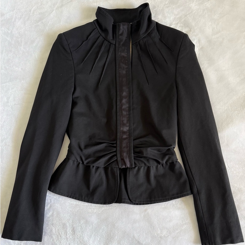 Gucci Black Tailored Peplum Jacket with High Stand Collar